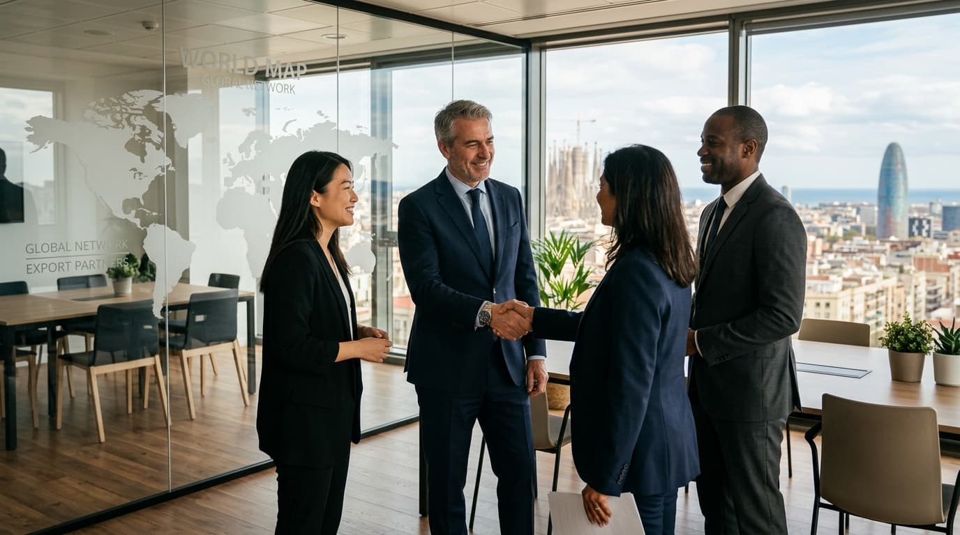 Reunión de negocios internacionales con partners globales en Barcelona